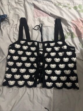 Abercrombie & Fitch Black Crochet Crop Top with White Motifs